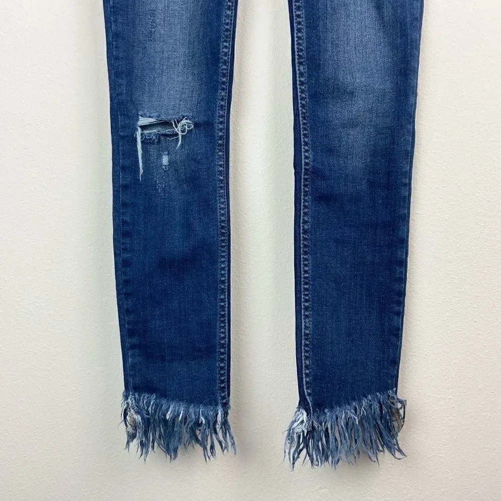 Free People Distressed Frayed Hem Skinny Jeans